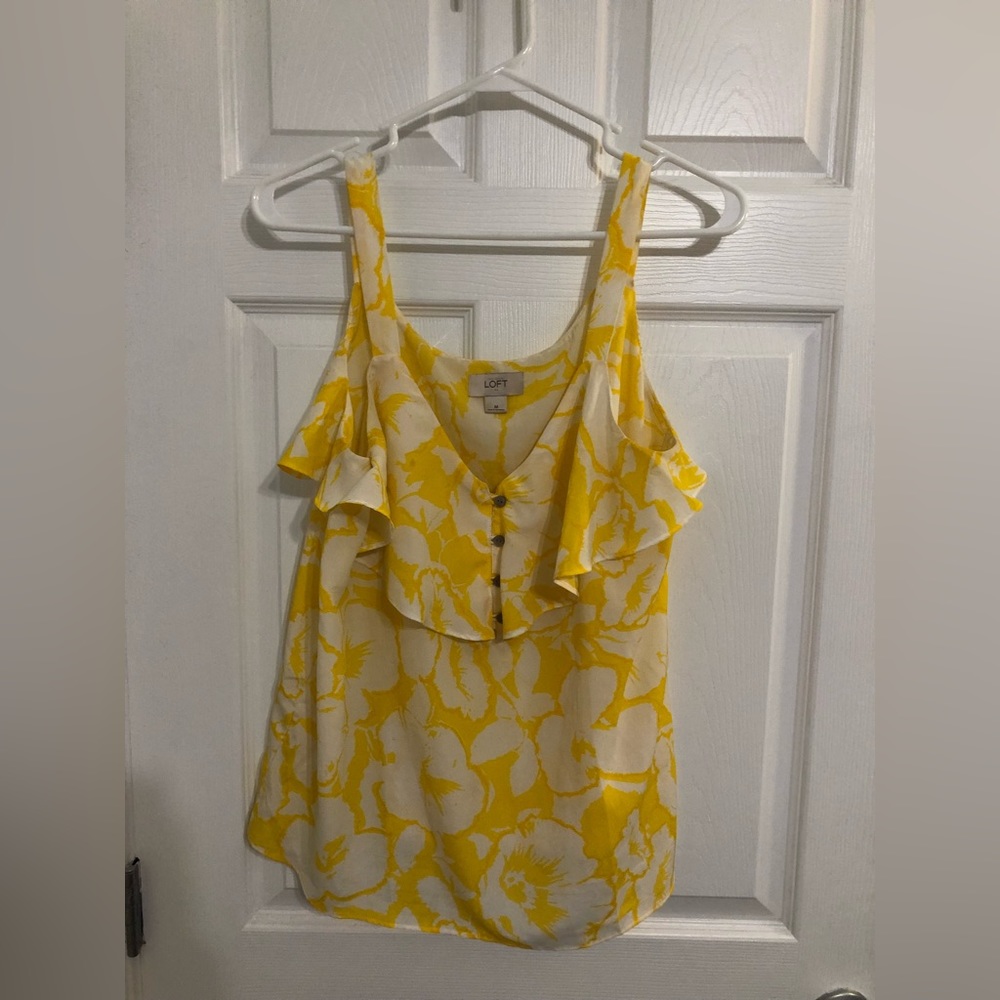 Loft yellow floral print tank top size medium
